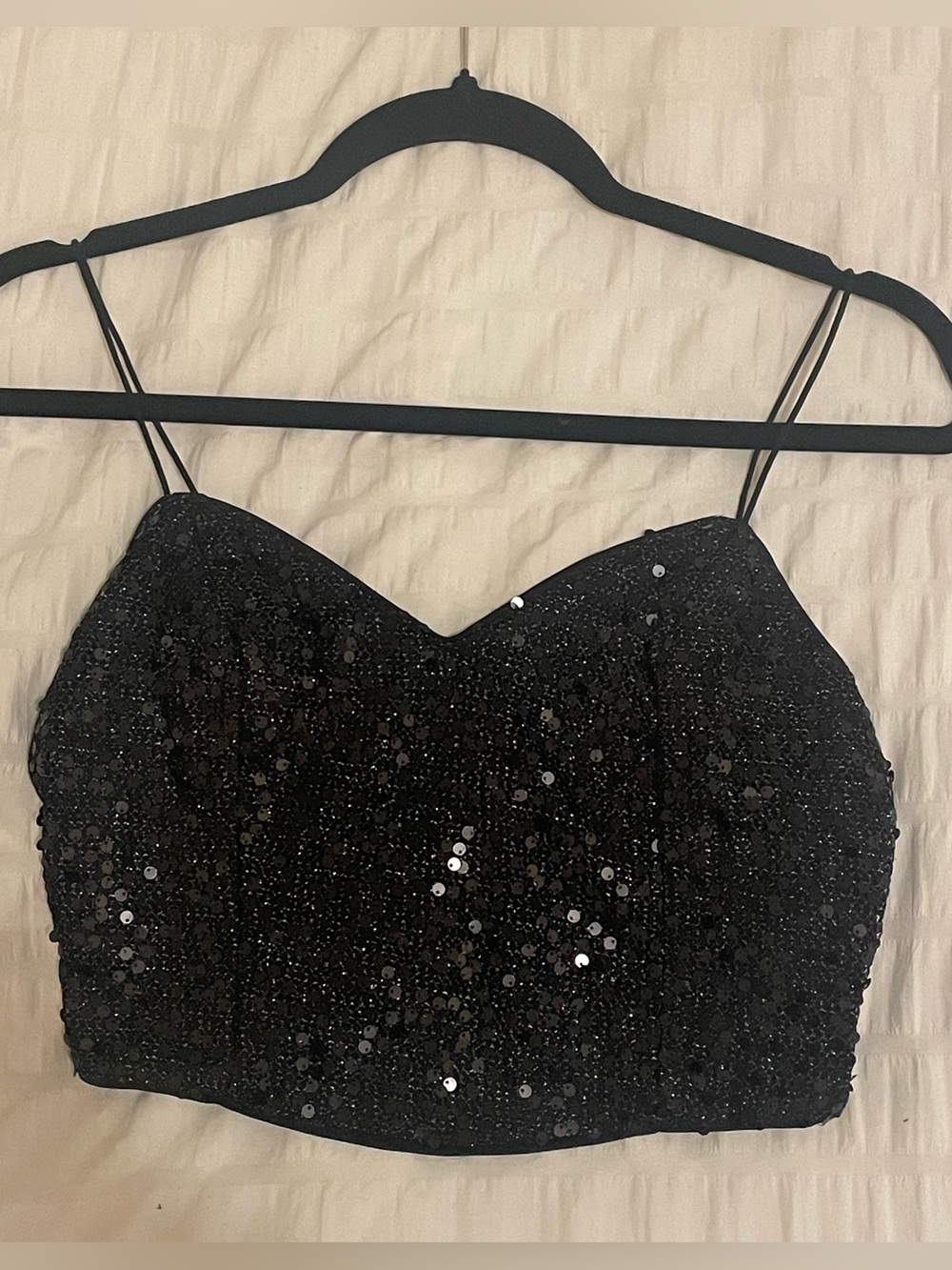 Lulu's Black Sequin Spaghetti-Strap Crop Top